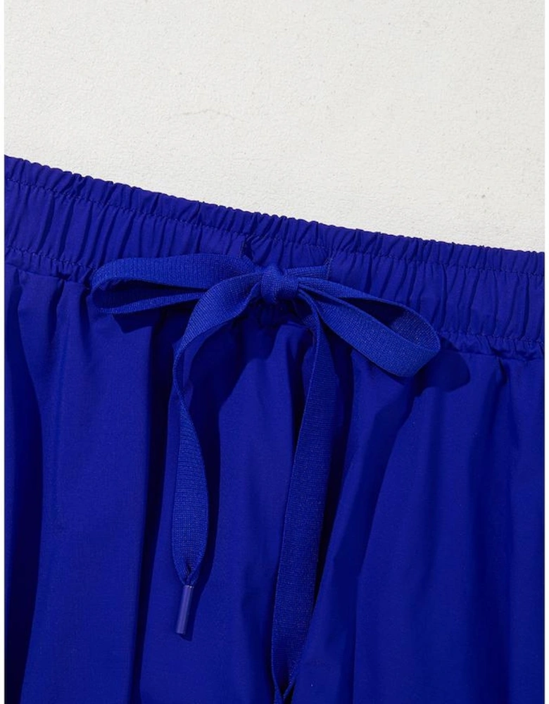 Dark Blue Drawstring High Waist Lined Tennis Skorts