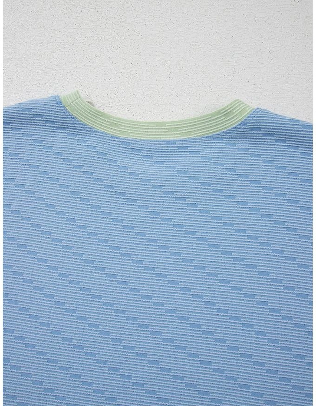Beau Blue Corded Knit Contrast Trim Round Neck Cap Sleeve 2pcs Short Set
