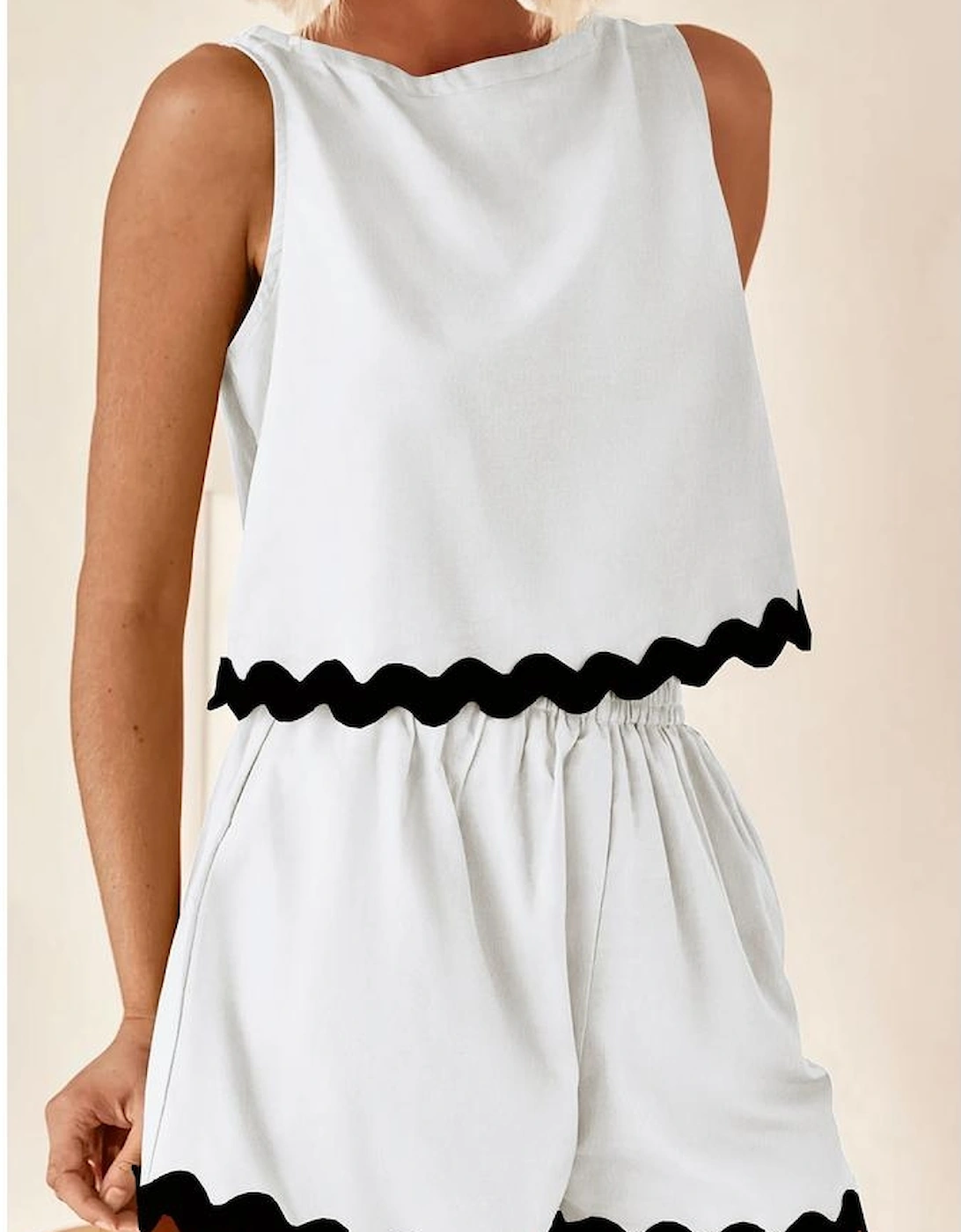 White Ricrac Trim Tank Top Elastic Waist Shorts Set, 13 of 12