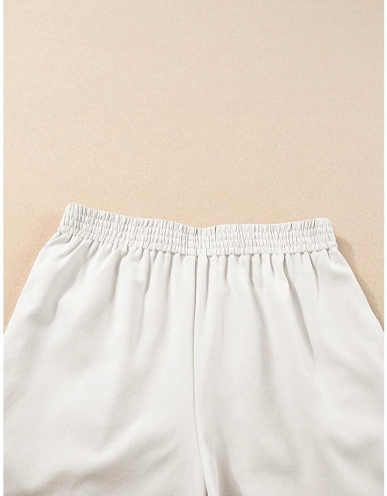 White Ricrac Trim Tank Top Elastic Waist Shorts Set
