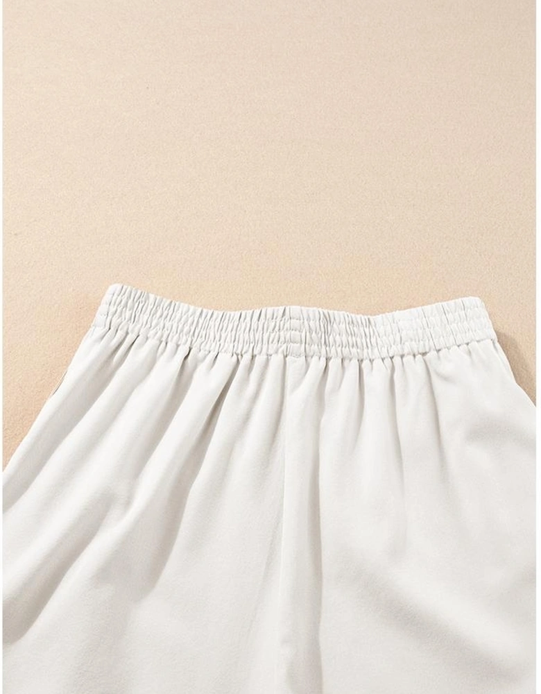White Ricrac Trim Tank Top Elastic Waist Shorts Set