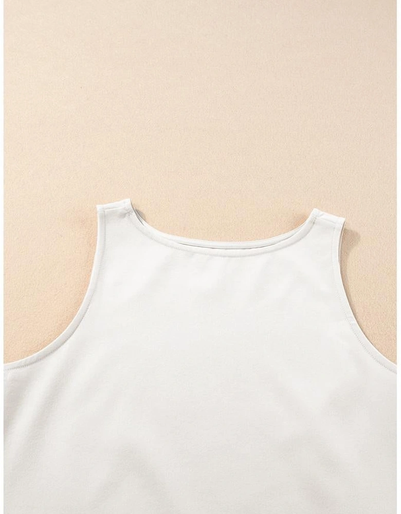 White Ricrac Trim Tank Top Elastic Waist Shorts Set