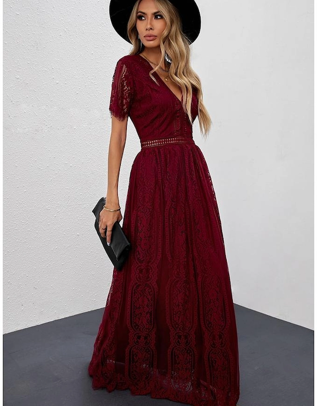 Red Blue Fill Your Heart Lace Maxi Dress