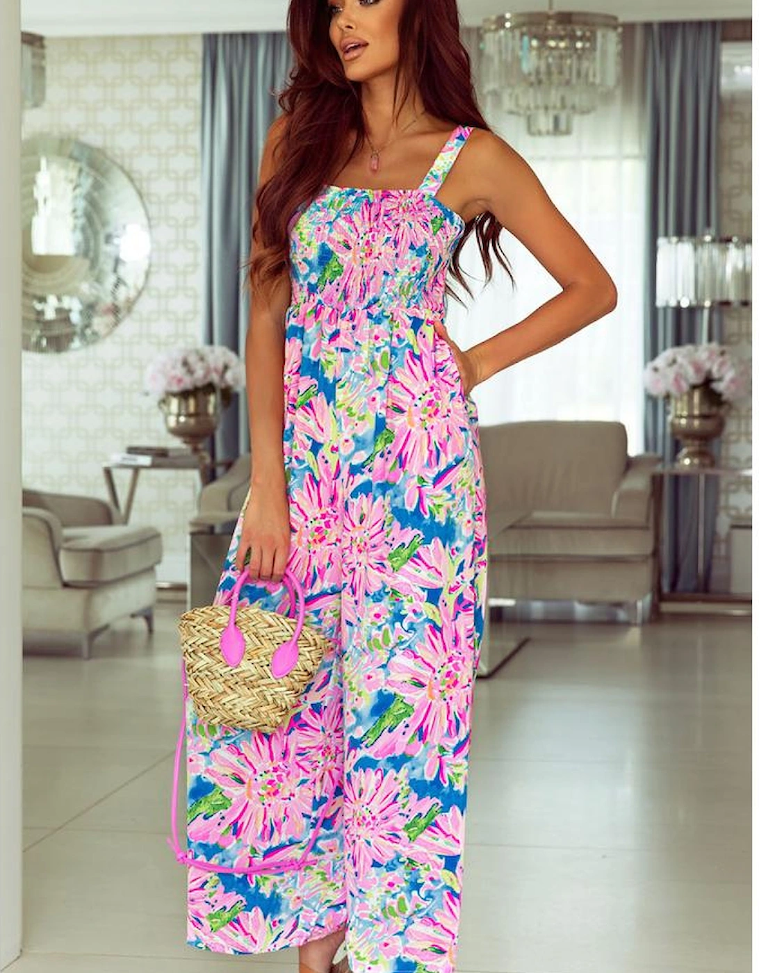 Azura Exchange Smocked Wide Leg Jumpsuit