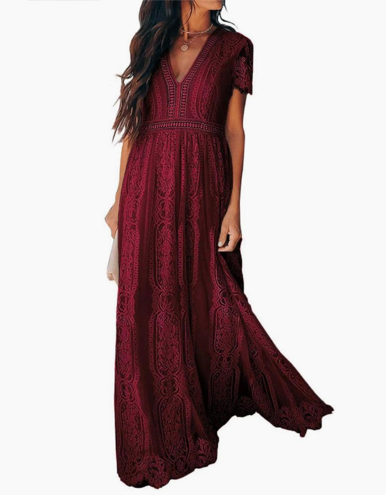 Red Blue Fill Your Heart Lace Maxi Dress