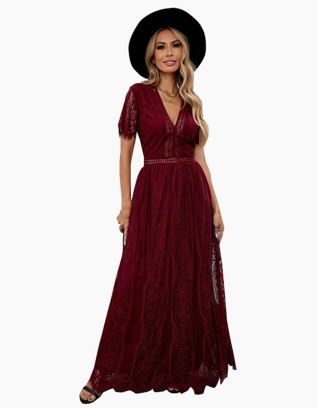 Red Blue Fill Your Heart Lace Maxi Dress