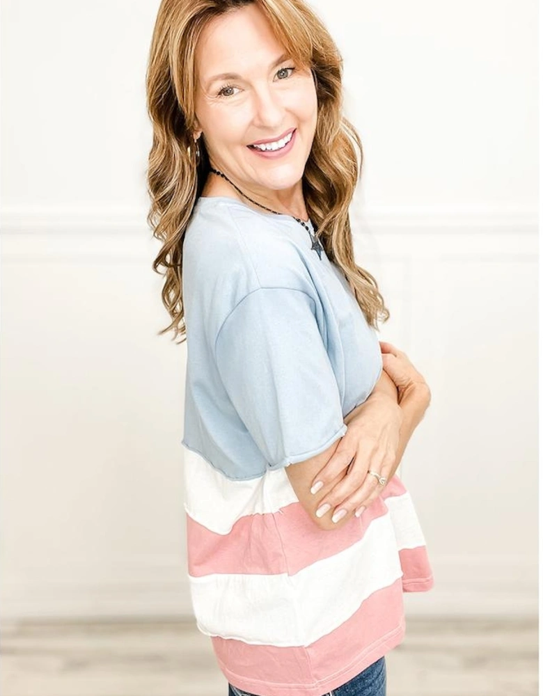 Pink Stars and Stripes Printed Crewneck Independence Day T Shirt