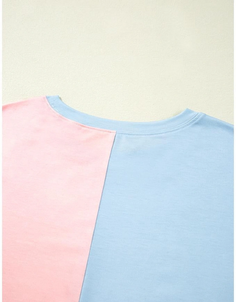 Pink Stars and Stripes Printed Crewneck Independence Day T Shirt