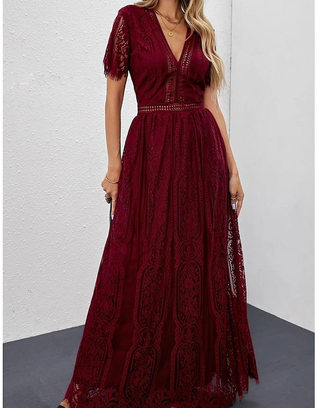 Red Blue Fill Your Heart Lace Maxi Dress