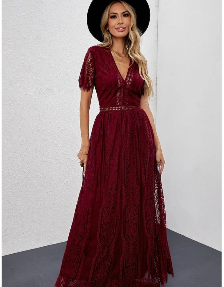 Red Blue Fill Your Heart Lace Maxi Dress