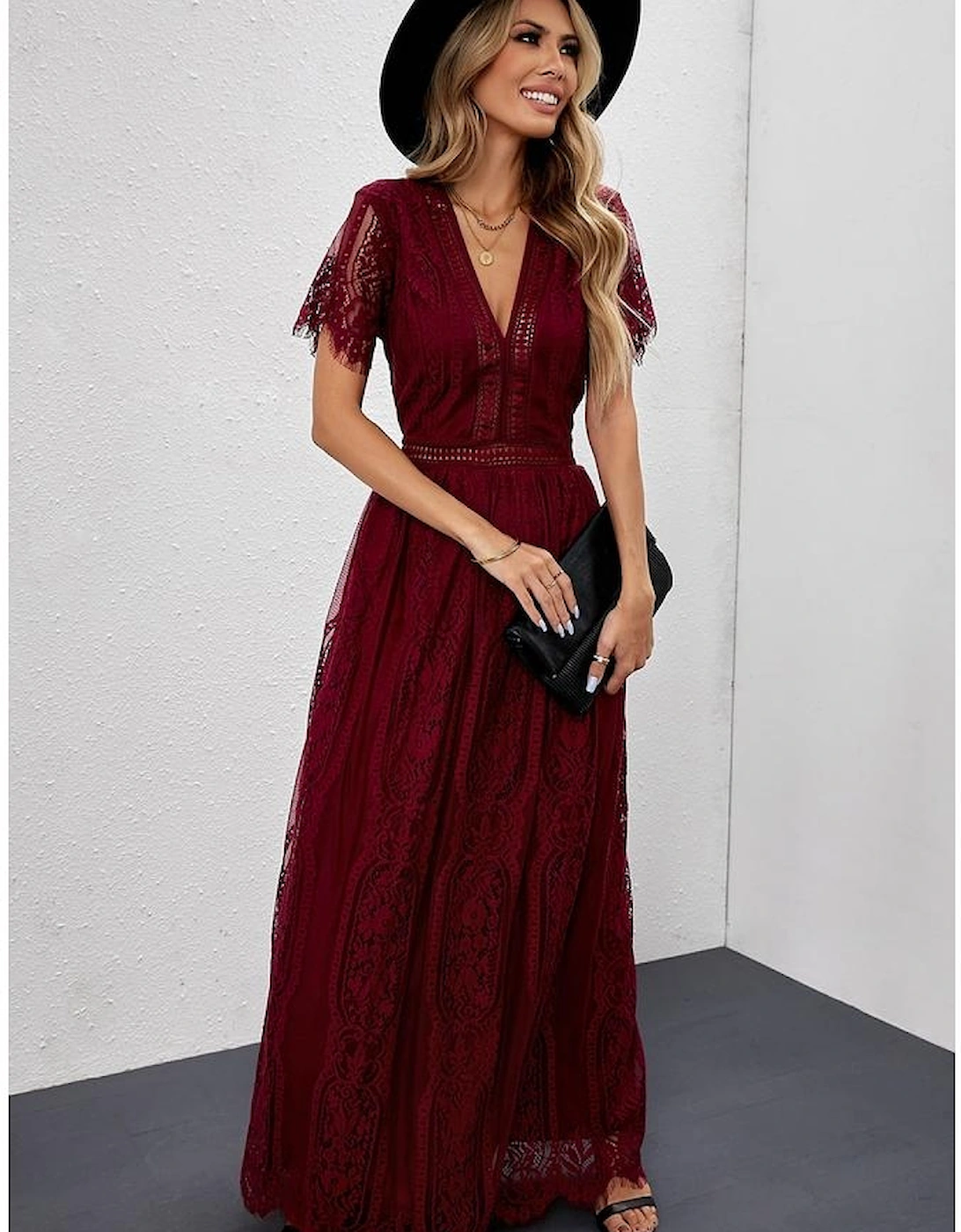 Red Blue Fill Your Heart Lace Maxi Dress