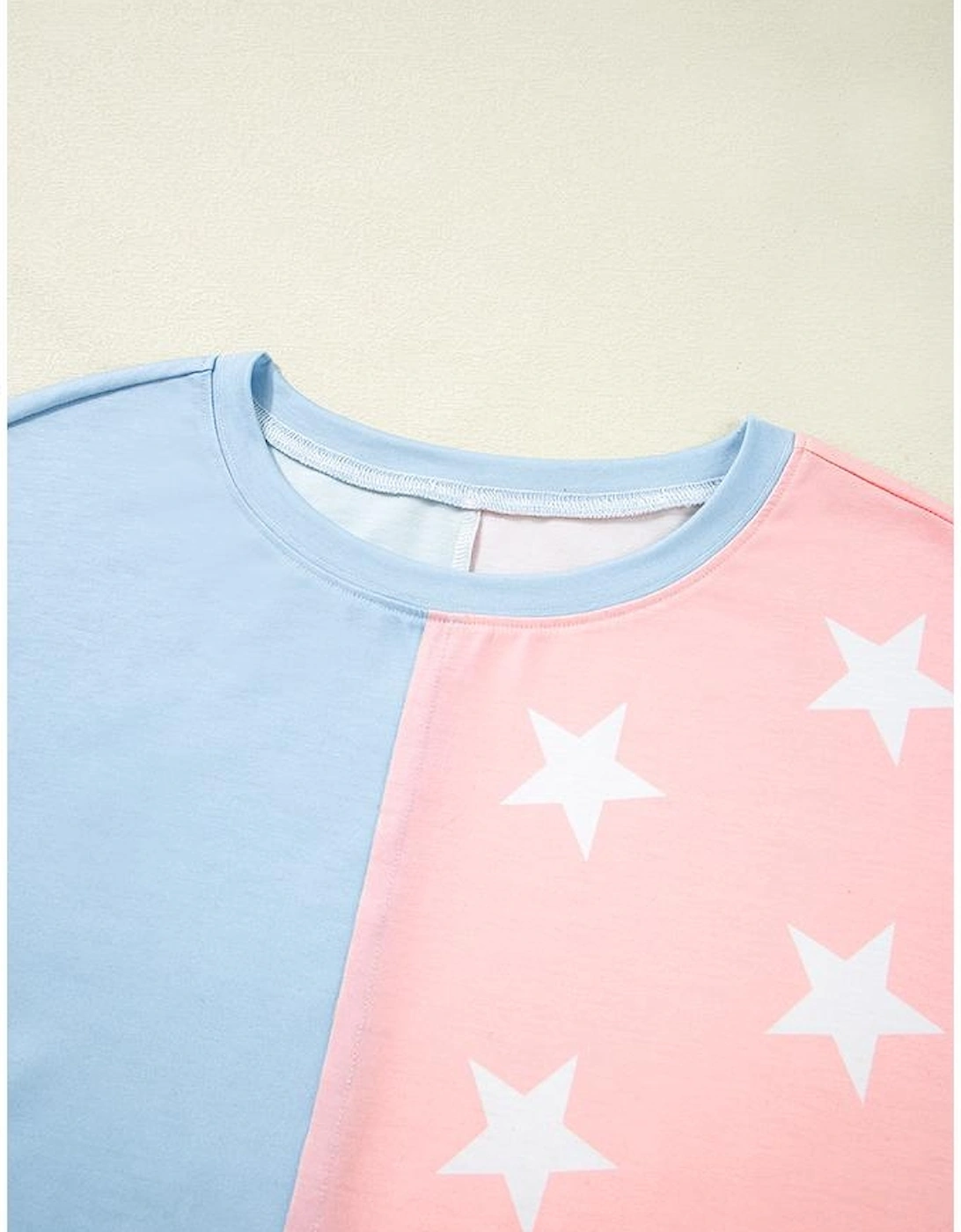 Pink Stars and Stripes Printed Crewneck Independence Day T Shirt