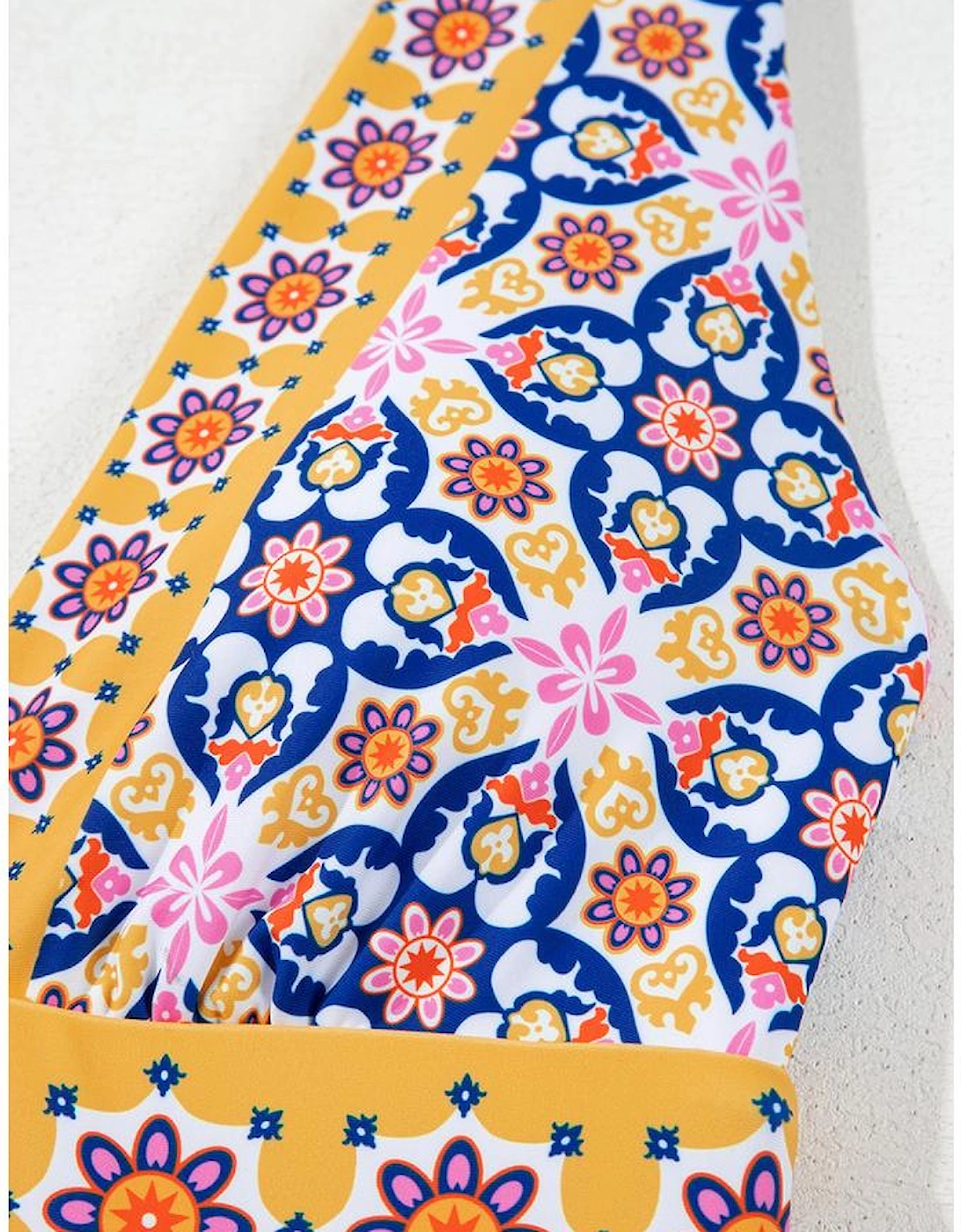 Yellow Floral Print V Neck One Piece Swimsuit