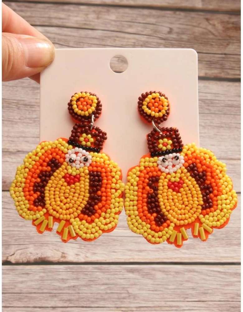 Yellow Halloween Turkey Beaded Drop Earrings