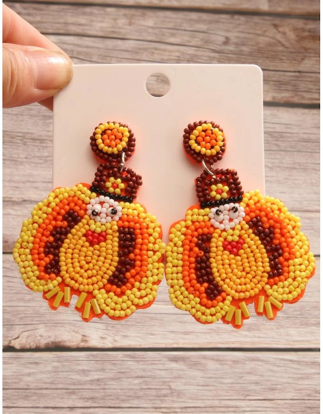 Yellow Halloween Turkey Beaded Drop Earrings