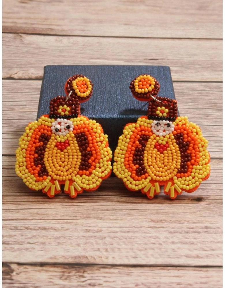 Yellow Halloween Turkey Beaded Drop Earrings