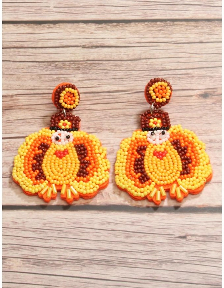 Yellow Halloween Turkey Beaded Drop Earrings