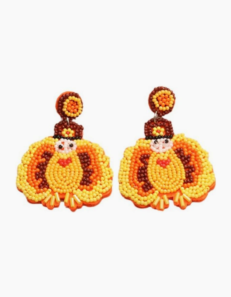 Yellow Halloween Turkey Beaded Drop Earrings