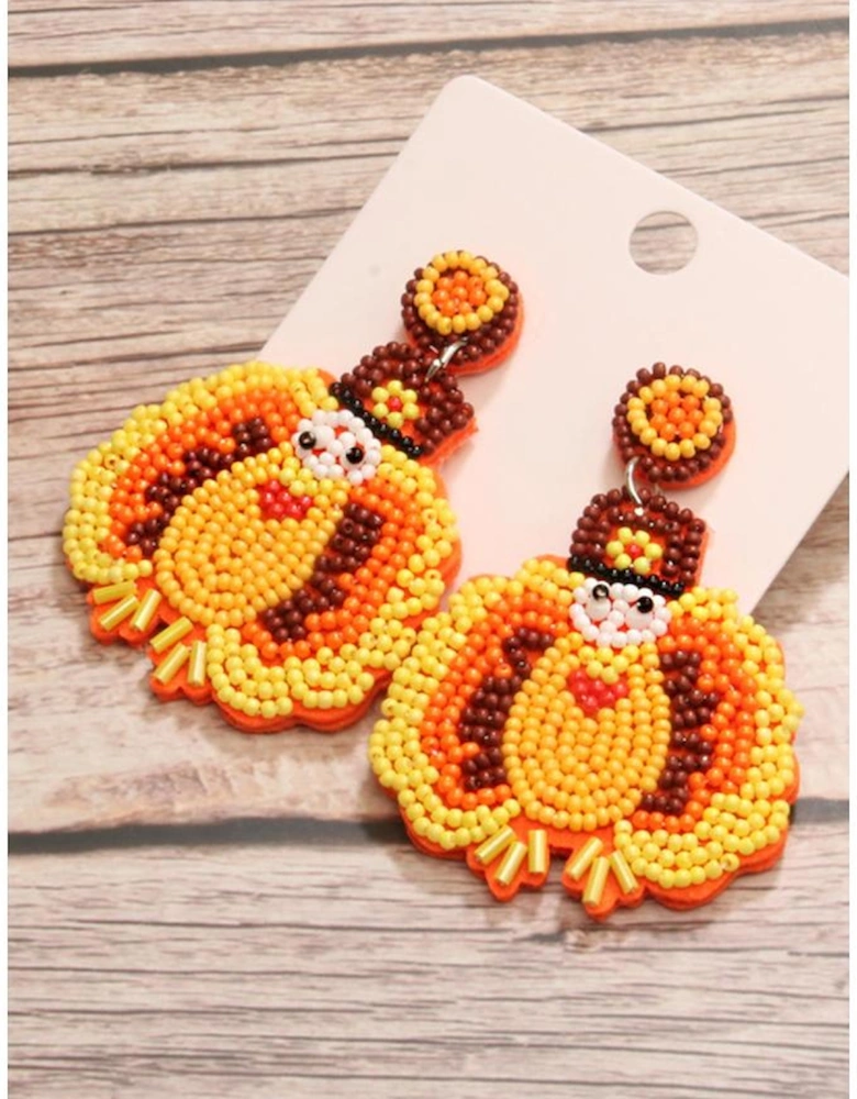 Yellow Halloween Turkey Beaded Drop Earrings