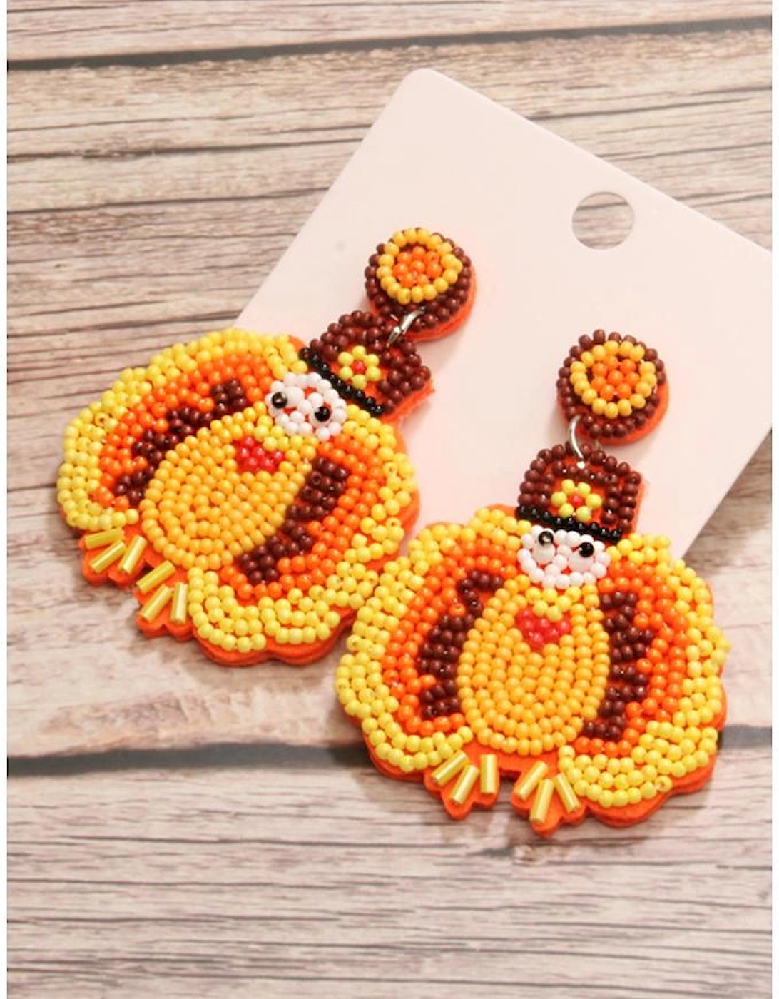 Yellow Halloween Turkey Beaded Drop Earrings