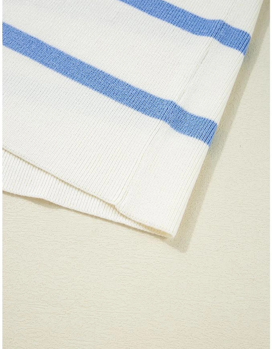 Sky Blue Stripe Split V Neck Collared Ribbed Sweater Vest