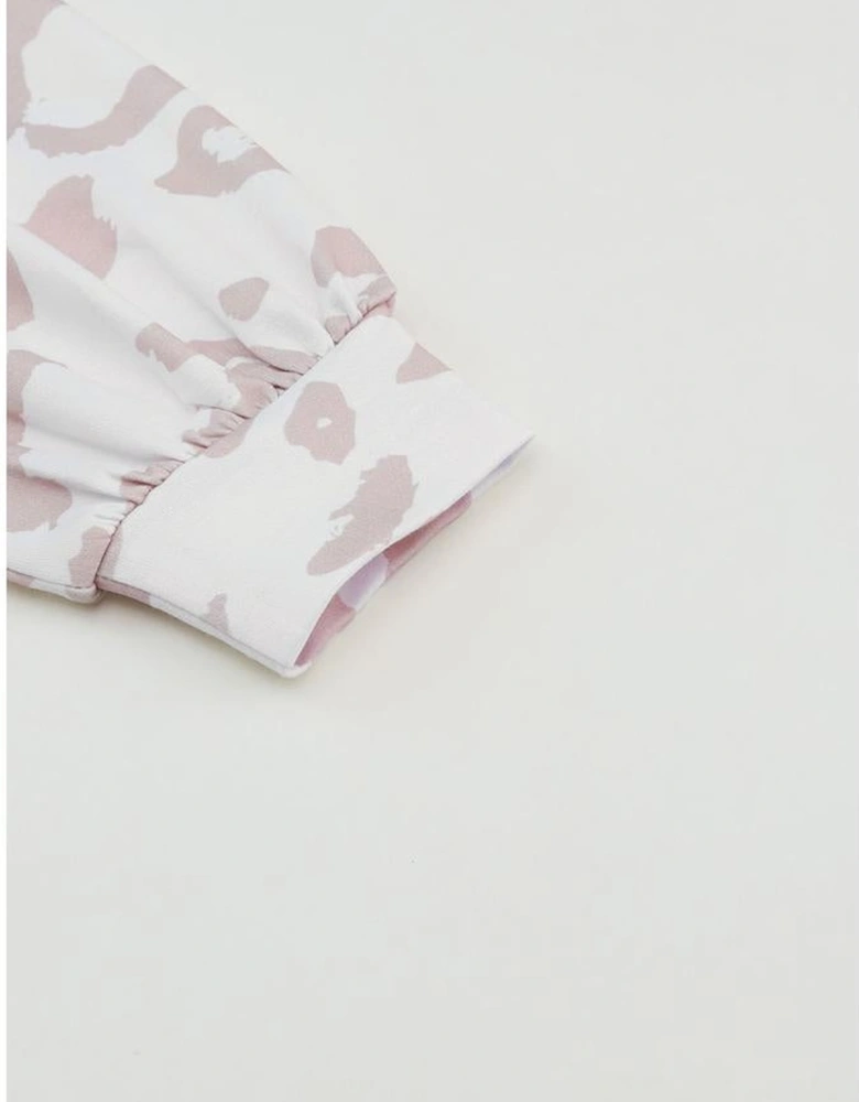 Leopard Animal Print Contrast Stripes Patchwork Puff Sleeve Knit Top