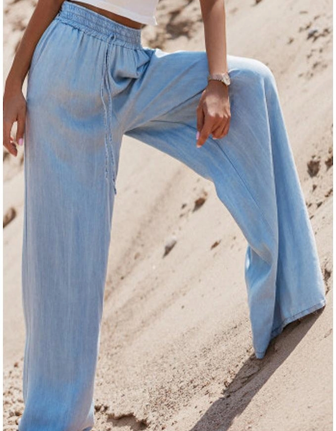 Myosotis Drawstring High Waist Wide Leg Denim Pants