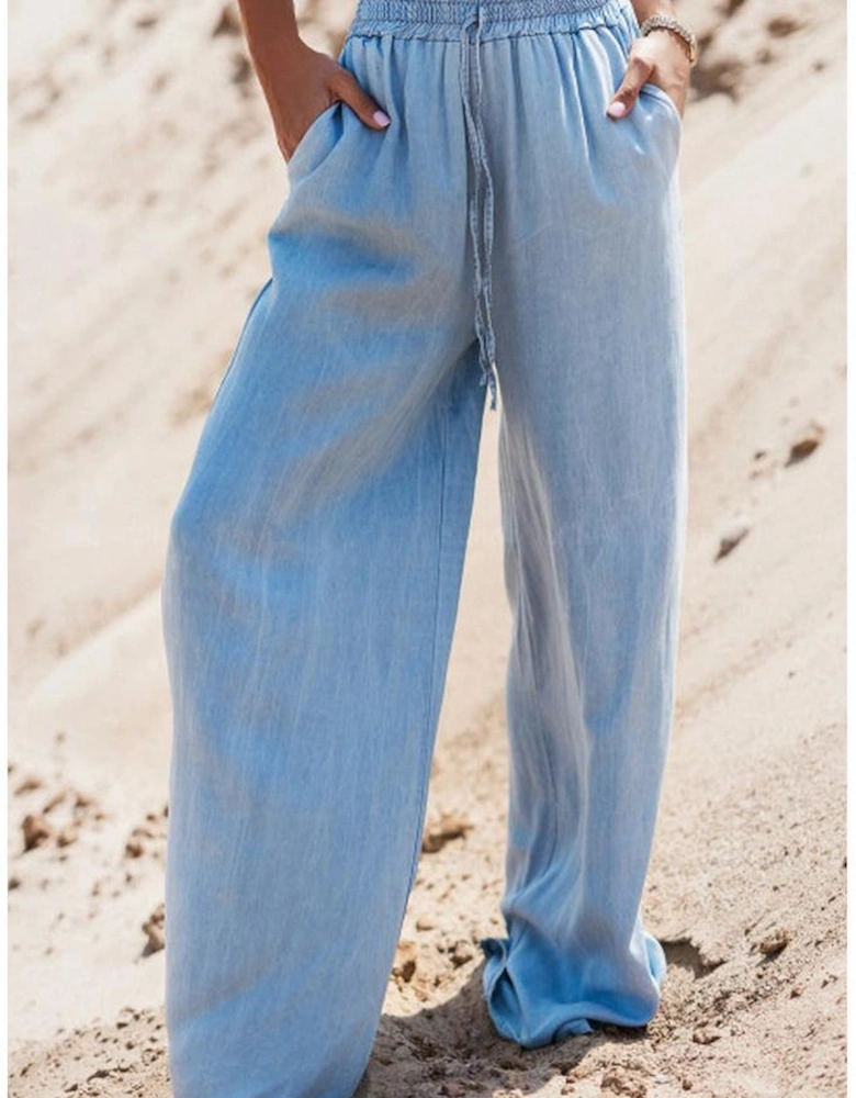 Myosotis Drawstring High Waist Wide Leg Denim Pants