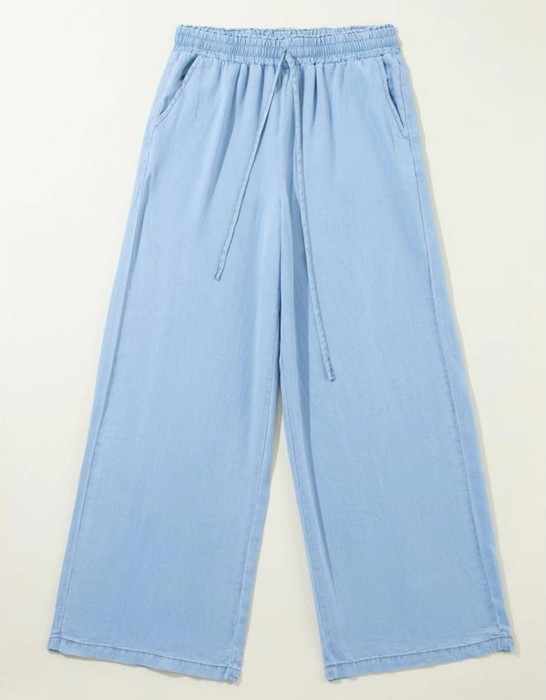 Myosotis Drawstring High Waist Wide Leg Denim Pants
