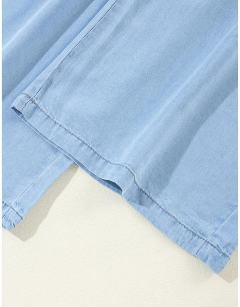 Myosotis Drawstring High Waist Wide Leg Denim Pants
