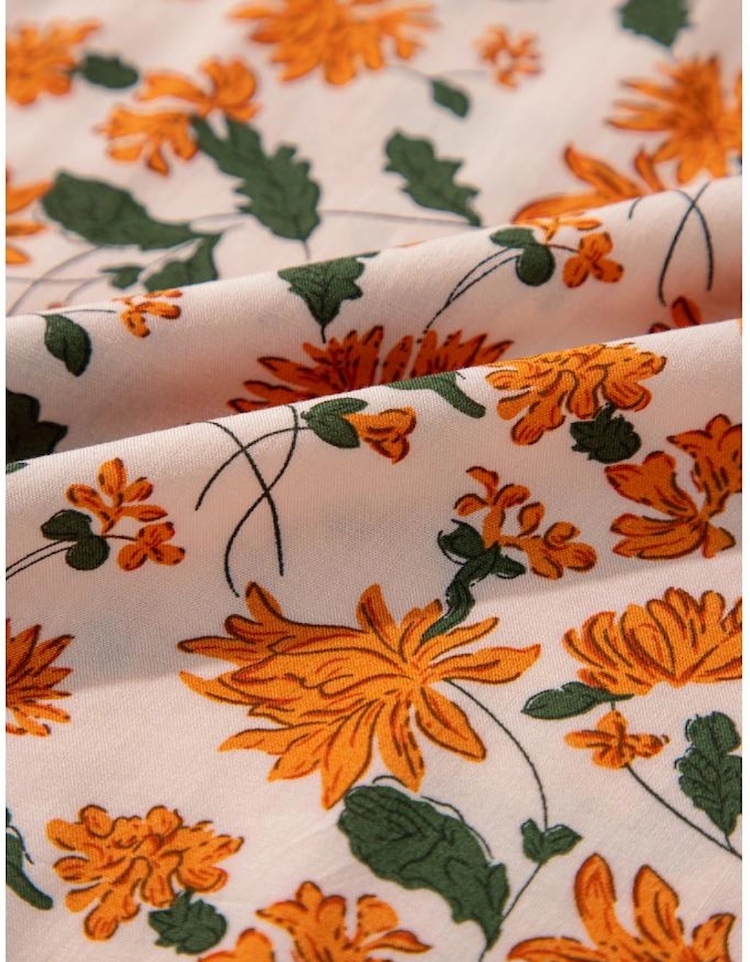 Beige Floral Deep V Neck Smocked Bust Bubble Sleeve Babydoll Dress