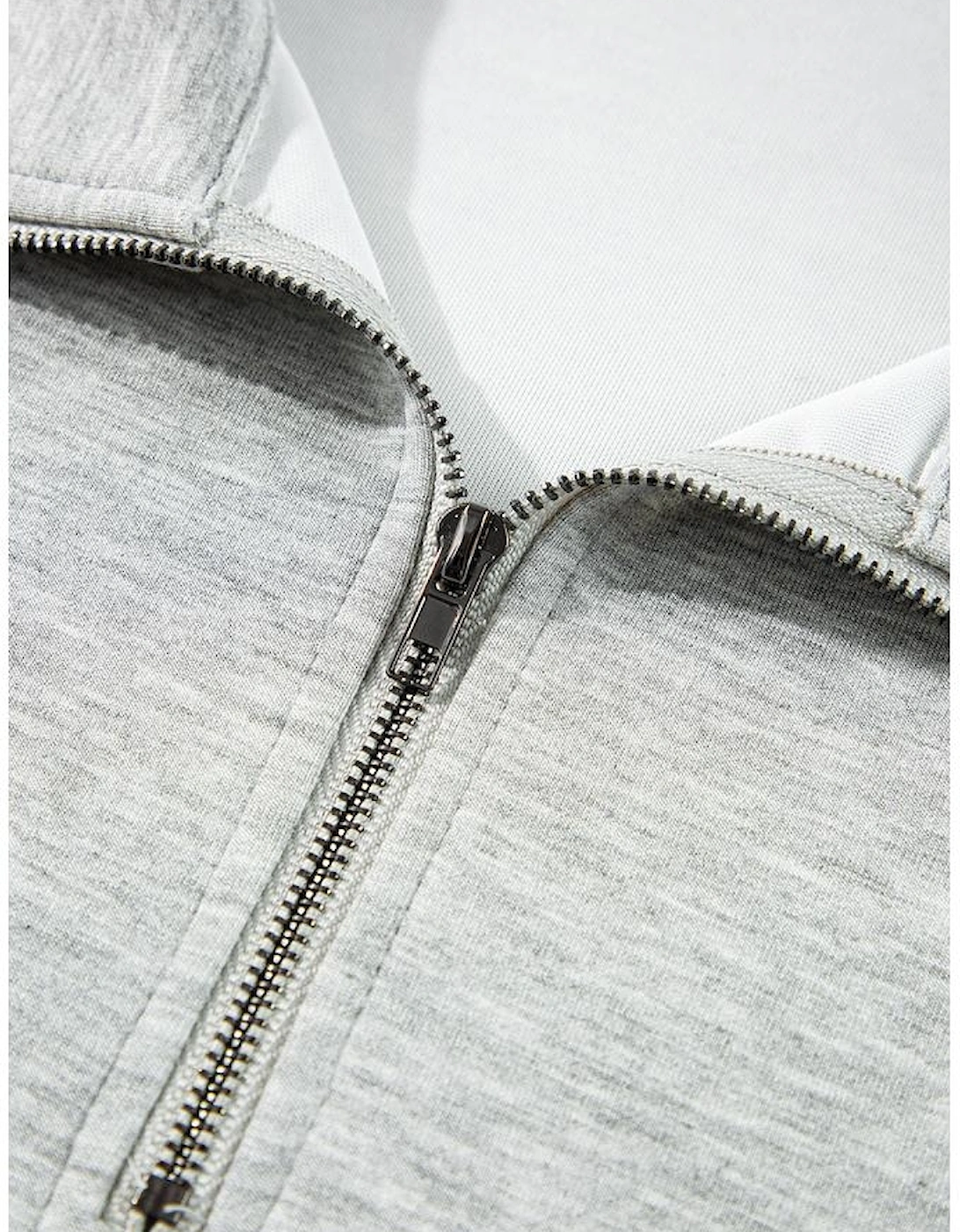 Light Grey Stand Neck Zipped Sweatshirt and Shorts Set