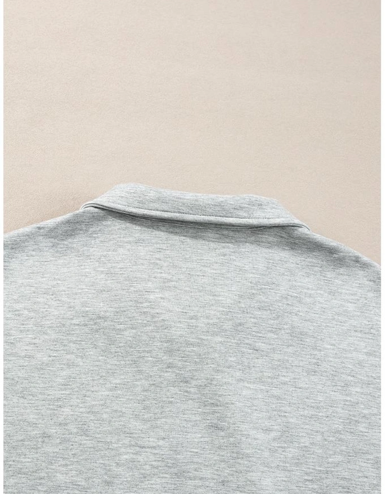 Light Grey Stand Neck Zipped Sweatshirt and Shorts Set