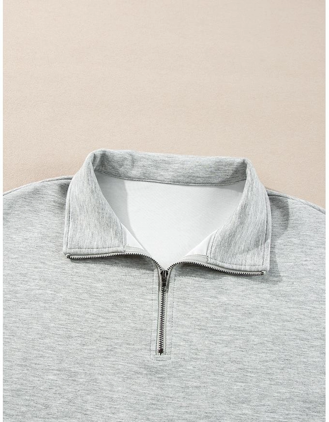 Light Grey Stand Neck Zipped Sweatshirt and Shorts Set