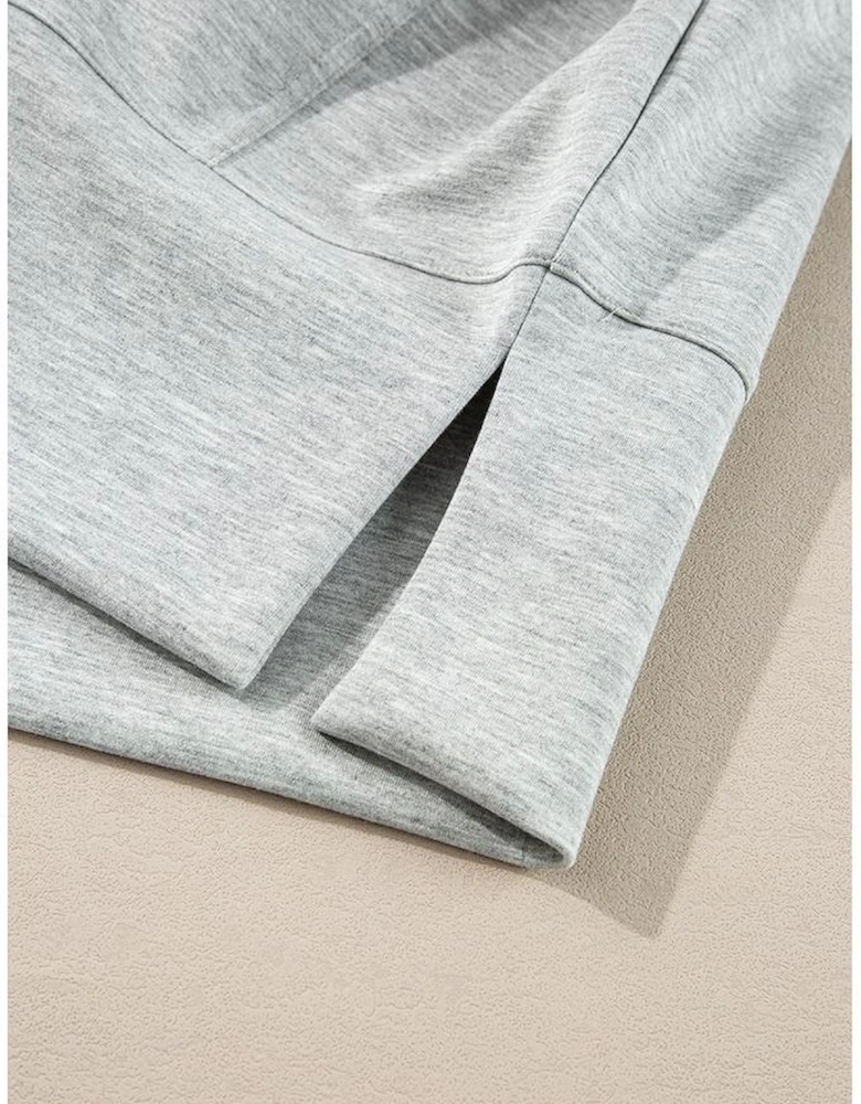 Light Grey Stand Neck Zipped Sweatshirt and Shorts Set
