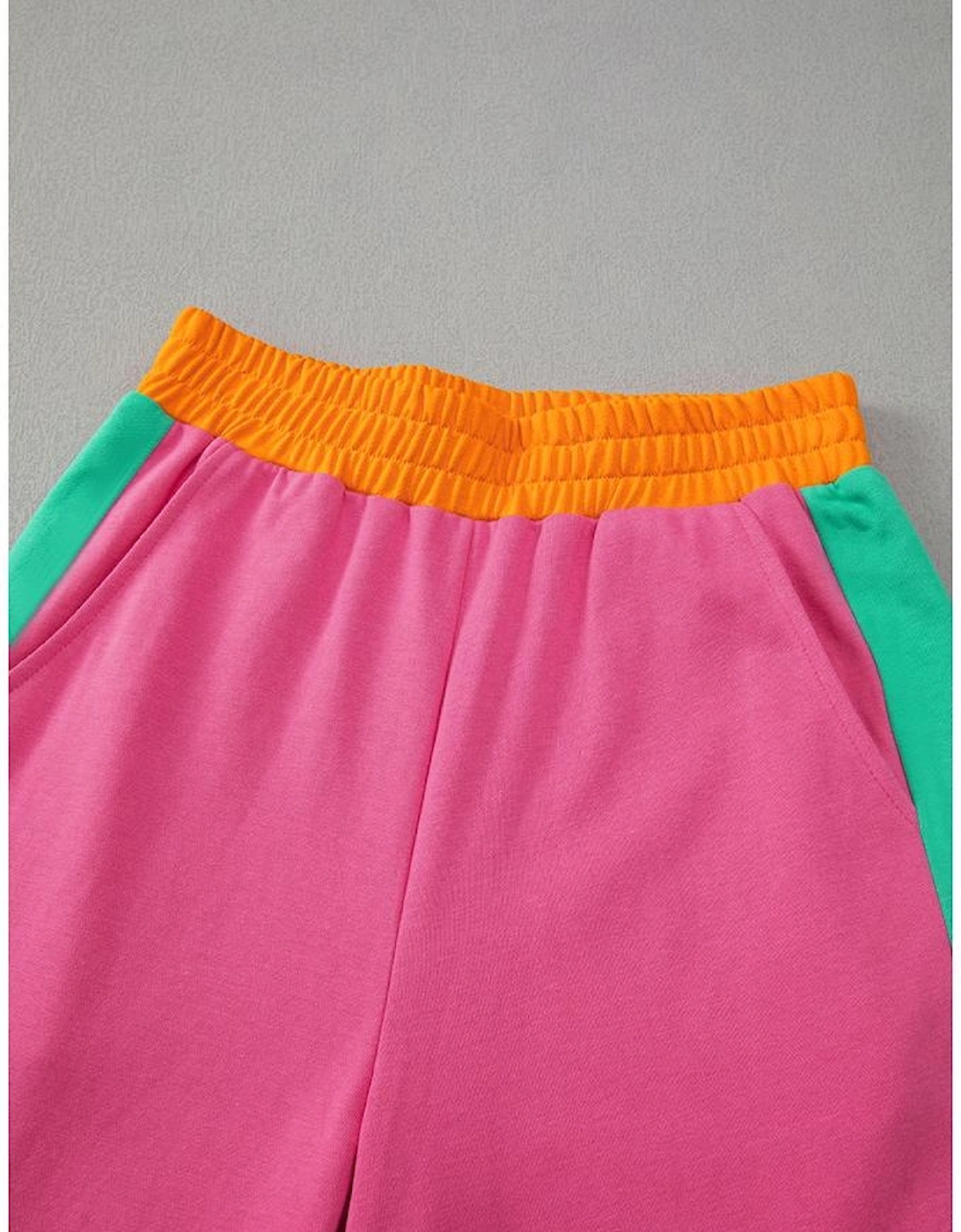 Rose Red 2pcs Color Block Pullover Loose Pant Set