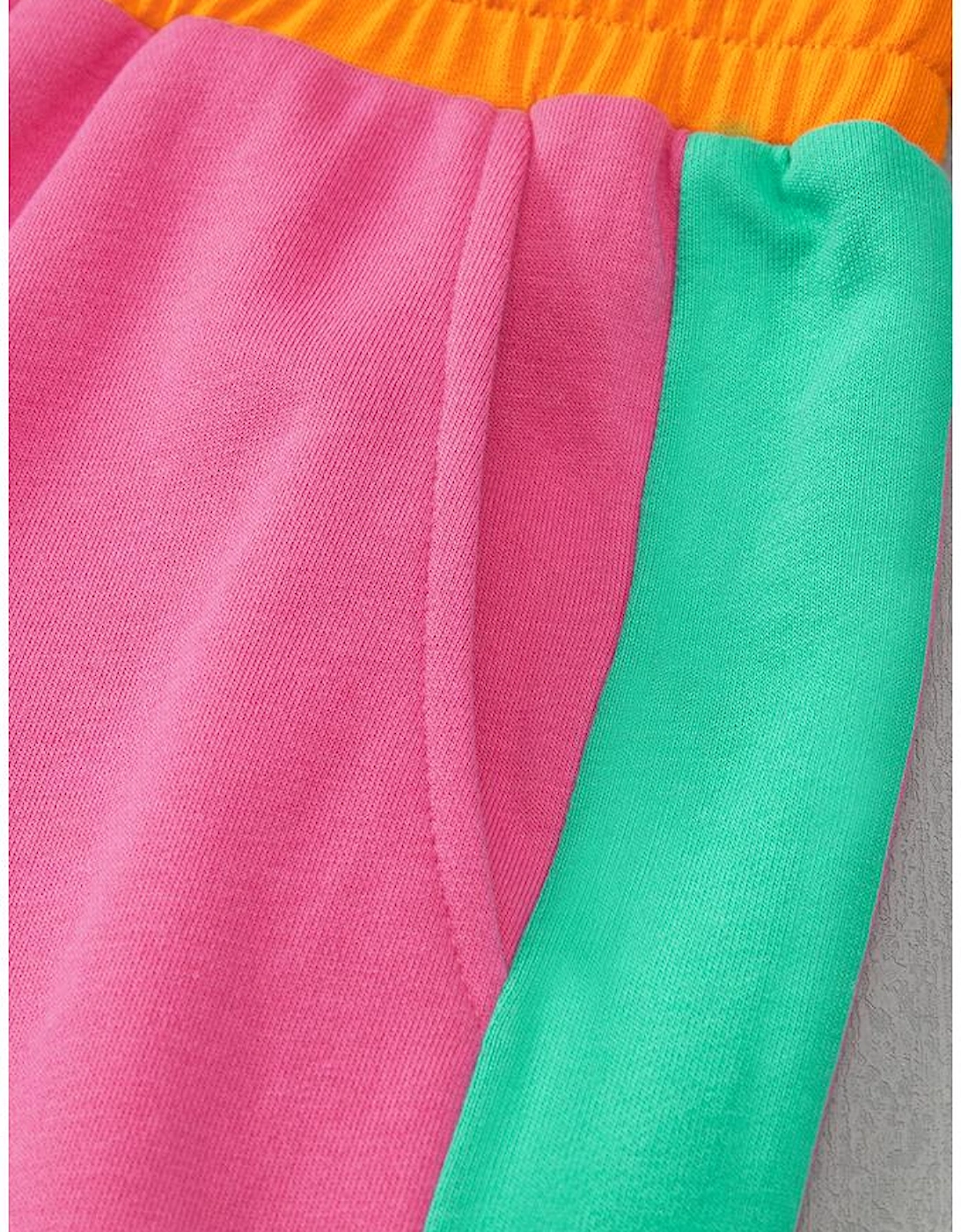 Rose Red 2pcs Color Block Pullover Loose Pant Set