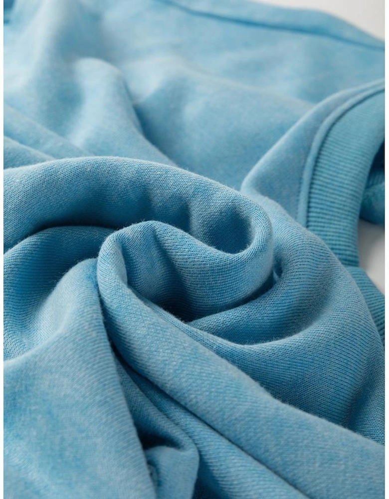 Mist Blue Mineral Wash Drawstring Waist Hollow Out Back Short Sleeve Romper