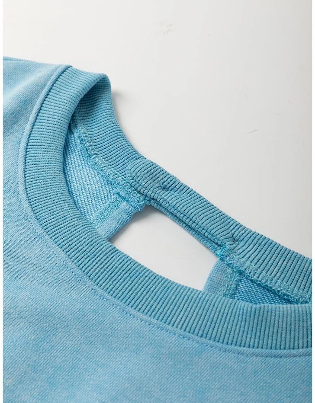 Mist Blue Mineral Wash Drawstring Waist Hollow Out Back Short Sleeve Romper