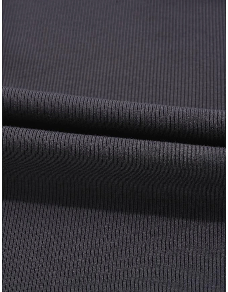 Carbon Grey Ribbed Knit Colorblock Edge U Neck Slim Fit Tank Top