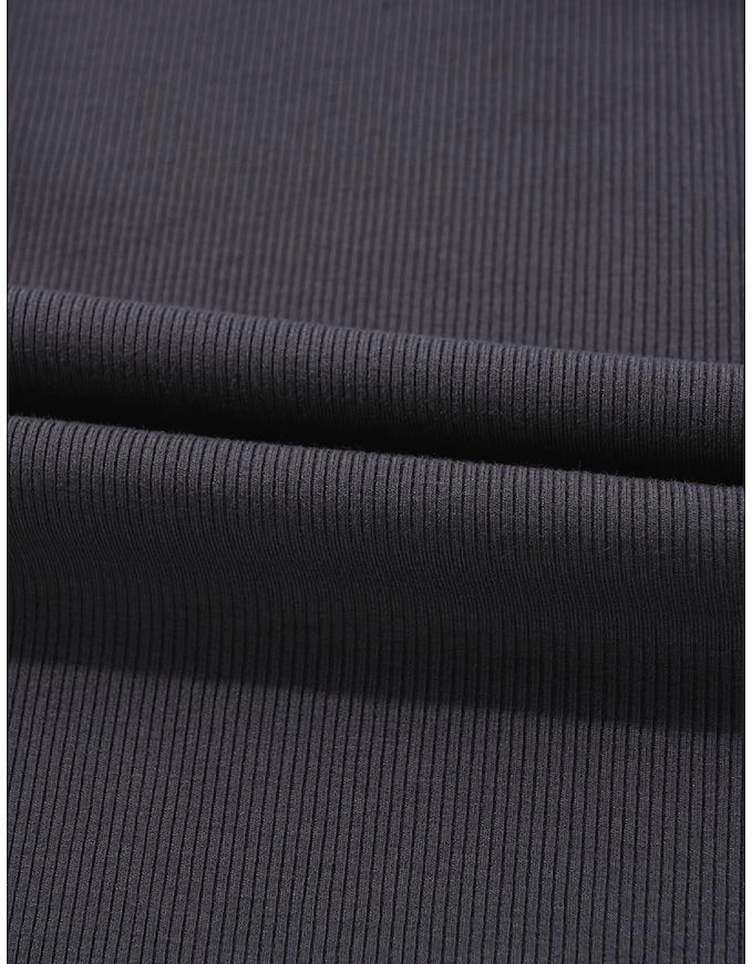 Carbon Grey Ribbed Knit Colorblock Edge U Neck Slim Fit Tank Top