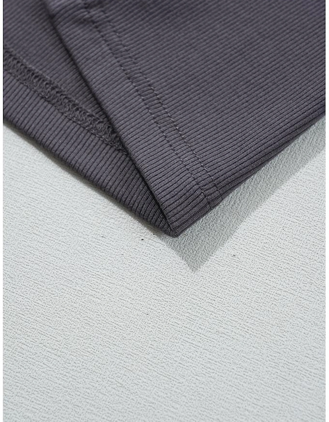 Carbon Grey Ribbed Knit Colorblock Edge U Neck Slim Fit Tank Top