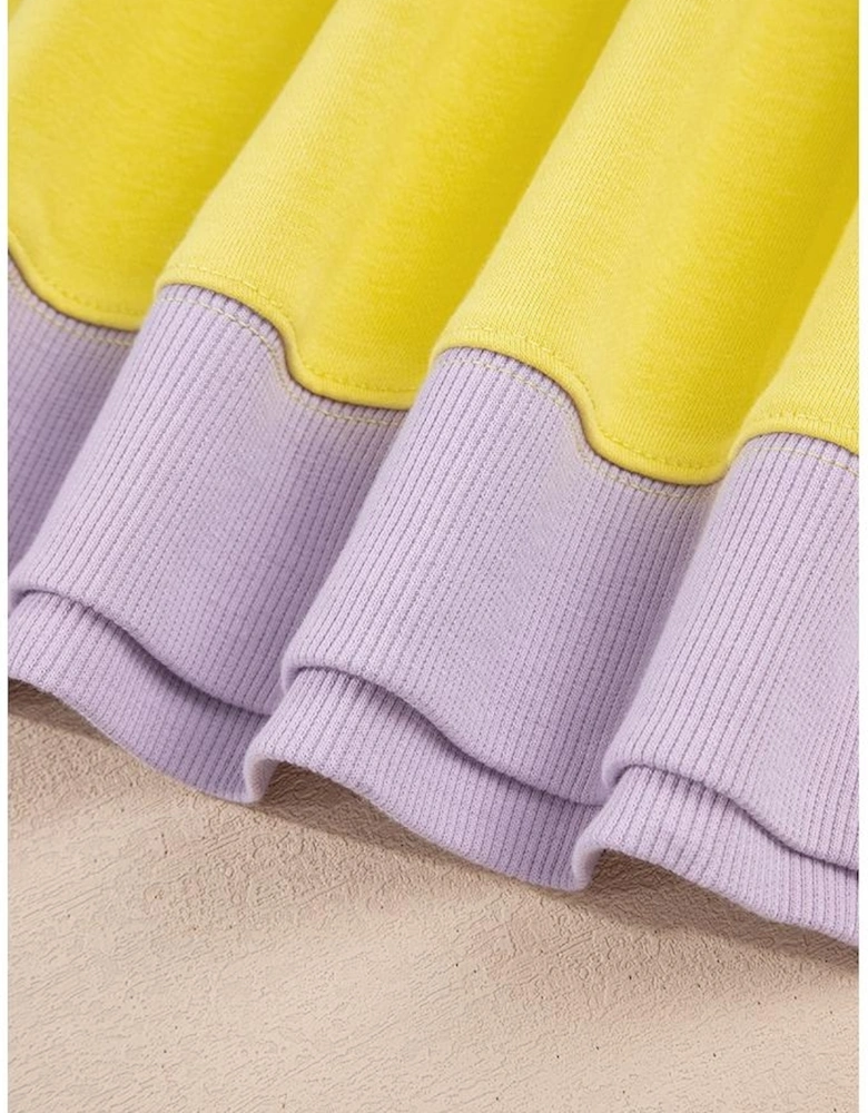 Yellow Striped Color Block Patchwork Crewneck Plus Size Pullover Sweatshirt