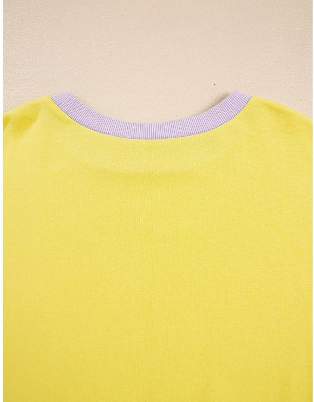 Yellow Striped Color Block Patchwork Crewneck Plus Size Pullover Sweatshirt