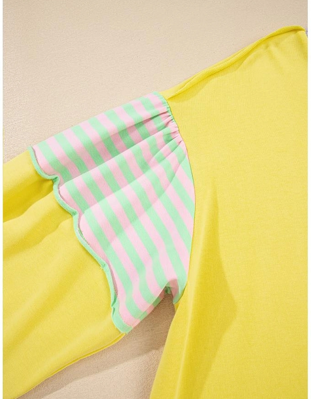 Yellow Striped Color Block Patchwork Crewneck Plus Size Pullover Sweatshirt