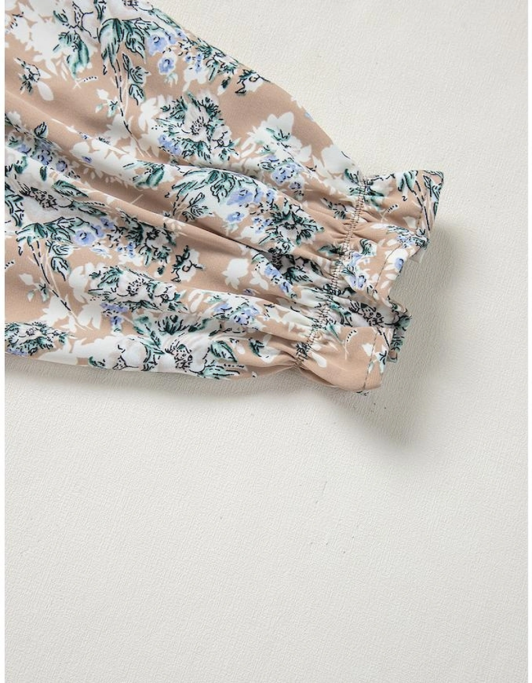 Khaki Maple Grove Floral Smocked Puff Sleeve Long Dress