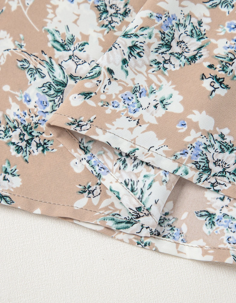 Khaki Maple Grove Floral Smocked Puff Sleeve Long Dress