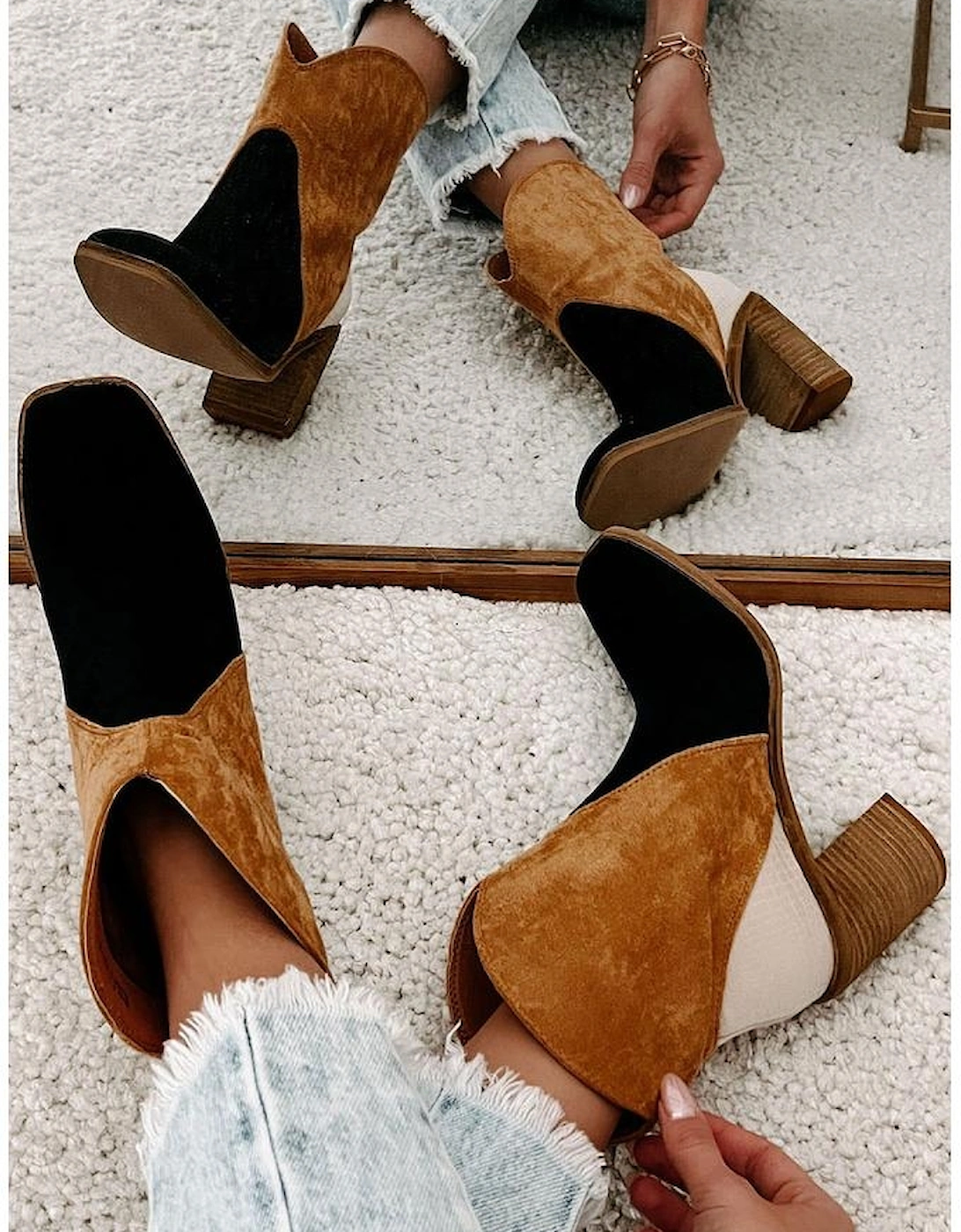 Black Colorblock Suede Heeled Ankle Booties, 4 of 3