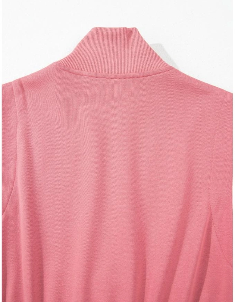 Mineral Red French Terry Zipped Collar Sleeveless Drawstring Waist Mini Dress