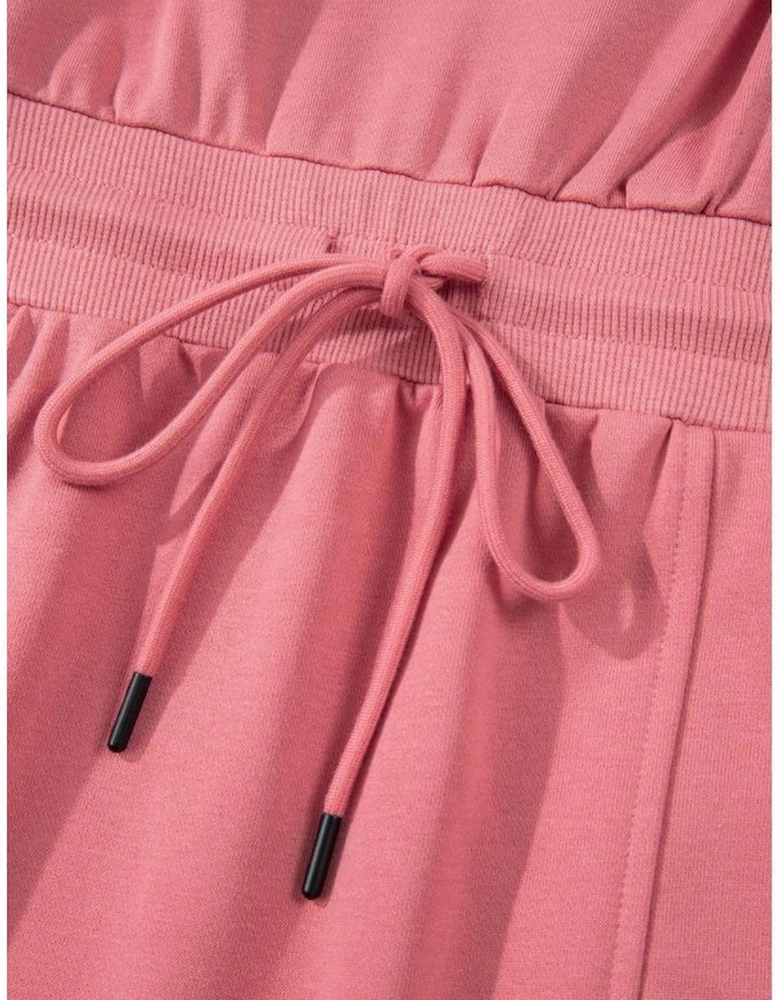 Mineral Red French Terry Zipped Collar Sleeveless Drawstring Waist Mini Dress